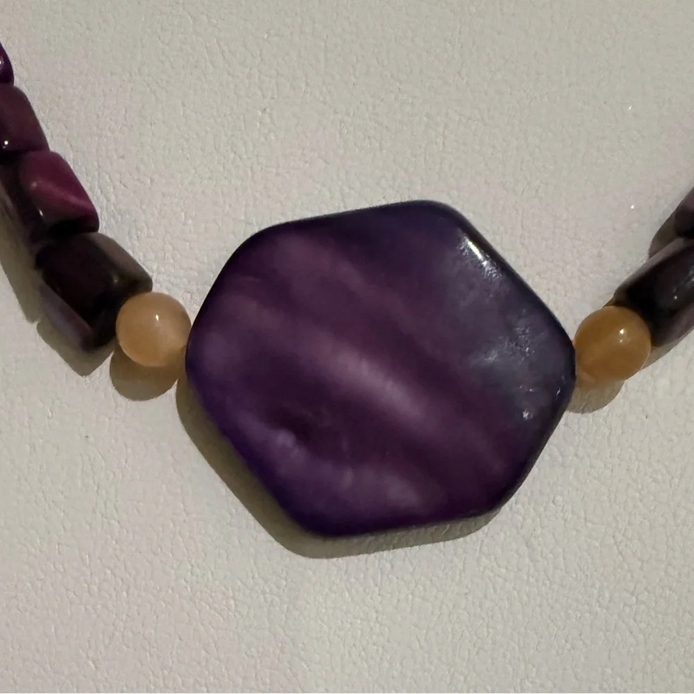Vintage Purple and Peach Beaded Necklace With Silver Tone Clasp